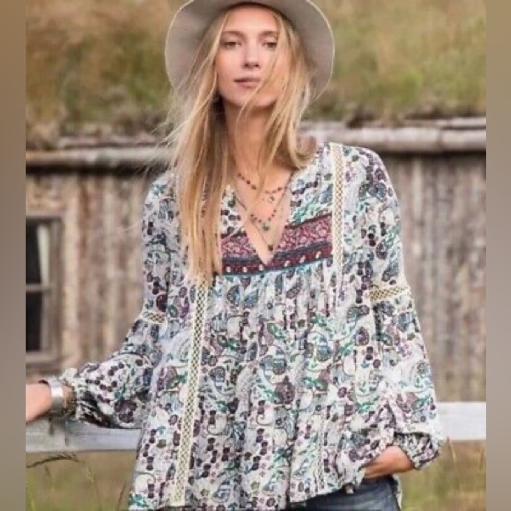 Sundance White Floral Hi Lo Whimsy Fairy Jessamyn Blouse Crochet Sheer Top XS R*